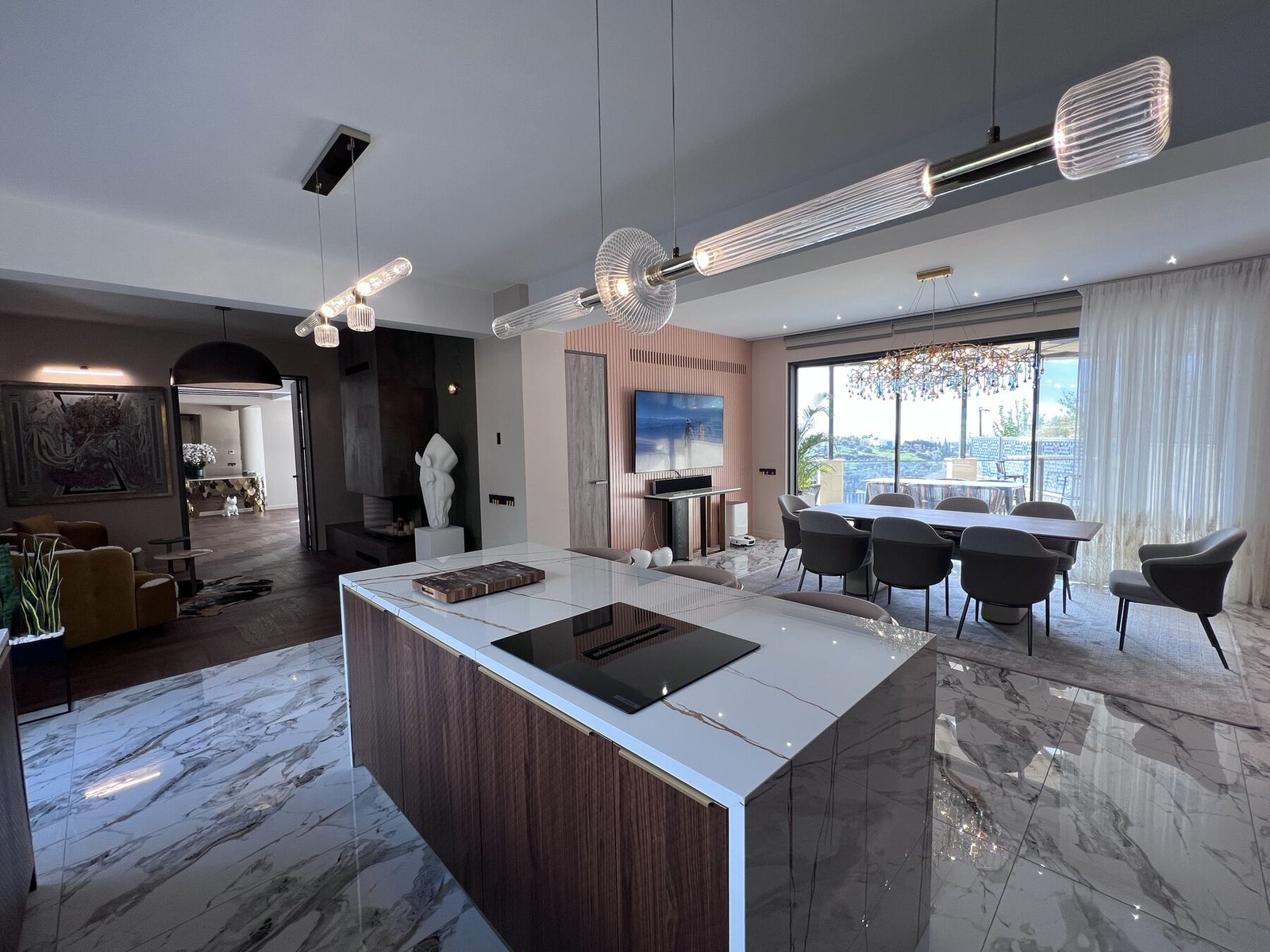 Marble kitchen island with bar seating